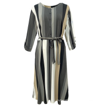 Wholesale Ladies Fashion Summer Elegant Casual Long Sleeve Woven Stripe Long Dress